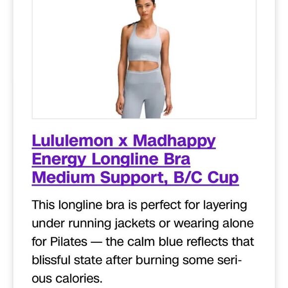 LULULEMON x MADHAPPY | Energy Longline Bra Light Blue Collab Women’s Size 4 - Picture 12 of 14